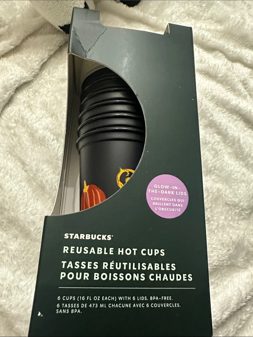 Starbucks Black Reusable Hot Cups with Halloween Pumpkin Accent